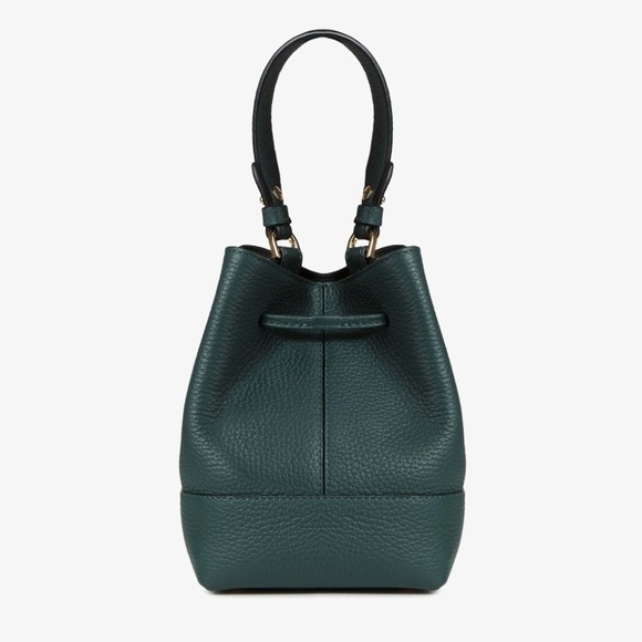 NWT Strathberry Lana Osette Bucket Bag Top Handle 100% Calf Leather Bottle Green - Picture 6 of 7